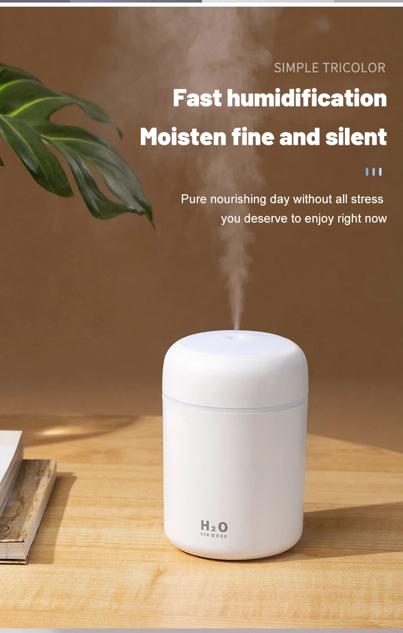 USB Cool Mist Sprayer Portable 300ml Electric Air Humidifier Aroma Oil Diffuser with Colorful Night Light for Home Car