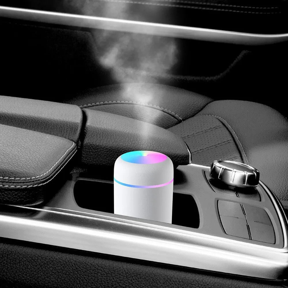 USB Cool Mist Sprayer Portable 300ml Electric Air Humidifier Aroma Oil Diffuser with Colorful Night Light for Home Car