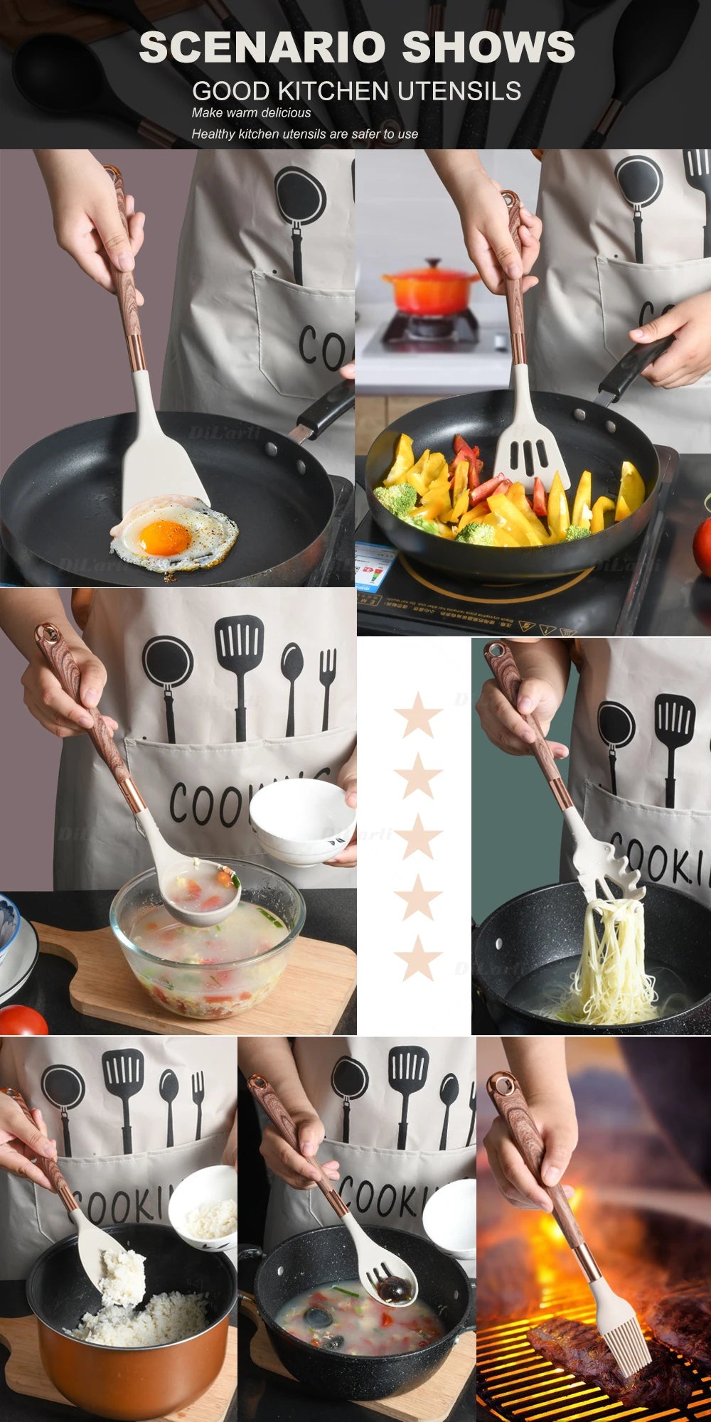 Sunset Gold Plated Silicone Utensils Set