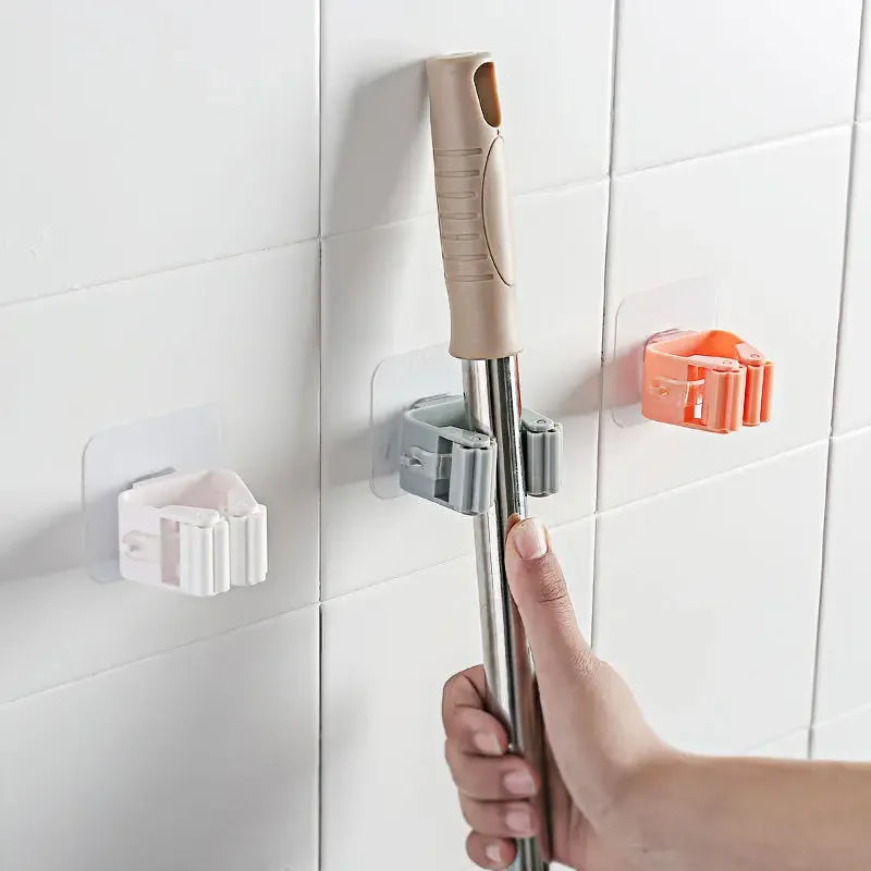 Wall-Mounted Mop Broom Hanger Self Adhesive Hooks