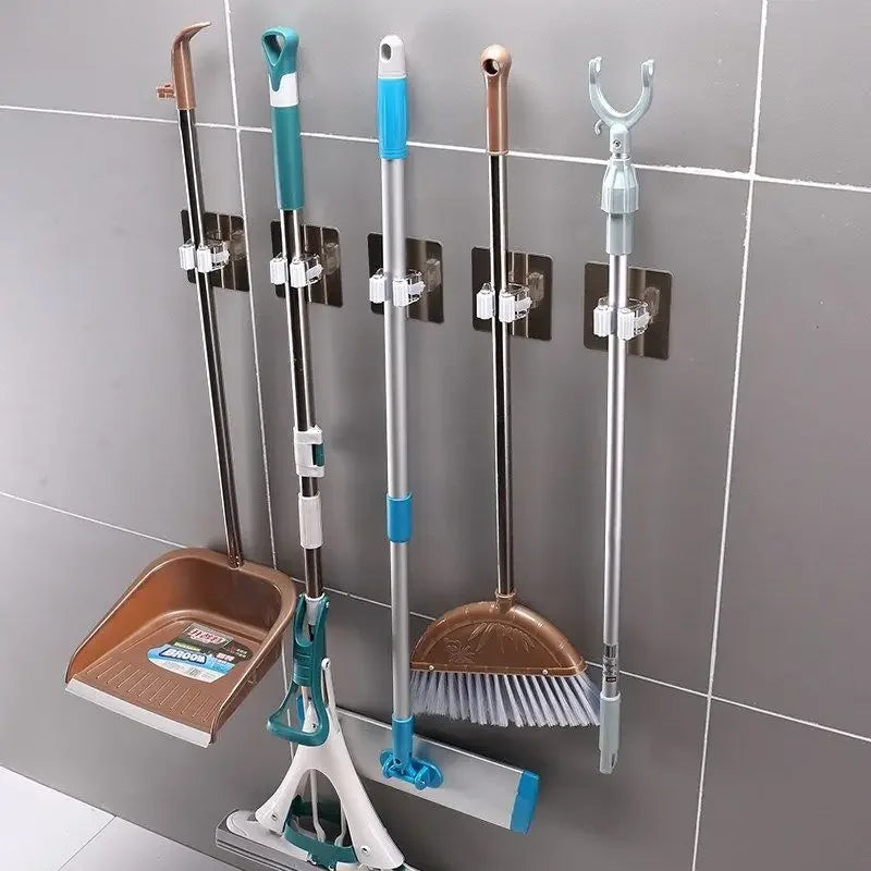 Wall-Mounted Mop Broom Hanger Self Adhesive Hooks